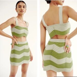 Reformation NWT Small Yara Striped Cotton Knit Matching Set Skirt Crop Top SizeS